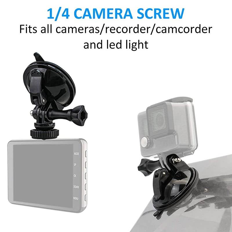 Car Windshield Mount for GoPro, Outdoor Sports Camera Holder with 1/4 Camera Screw Connector Compatible with All Camera