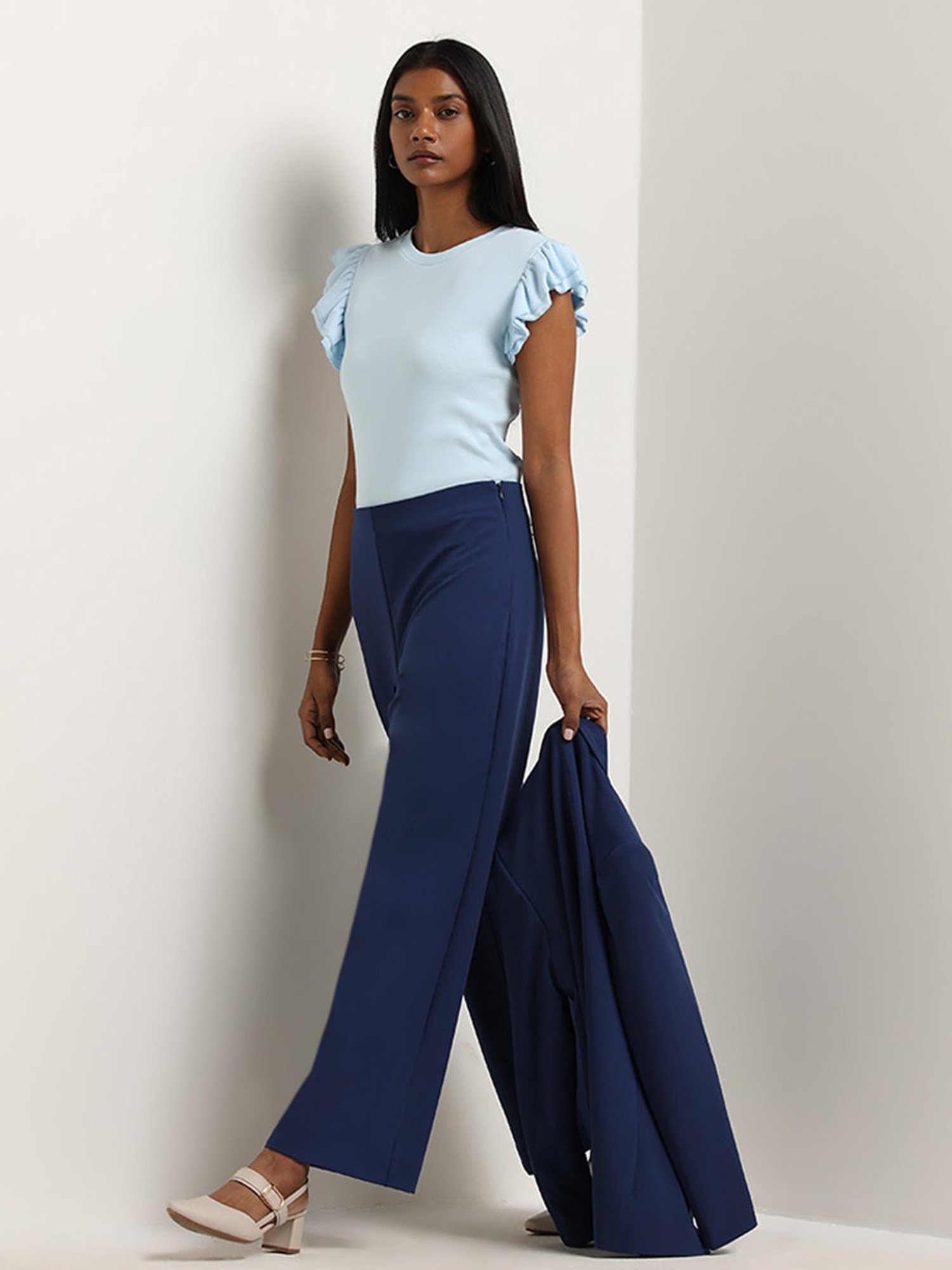 Wardrobe by Westside Blue Ribbed Top