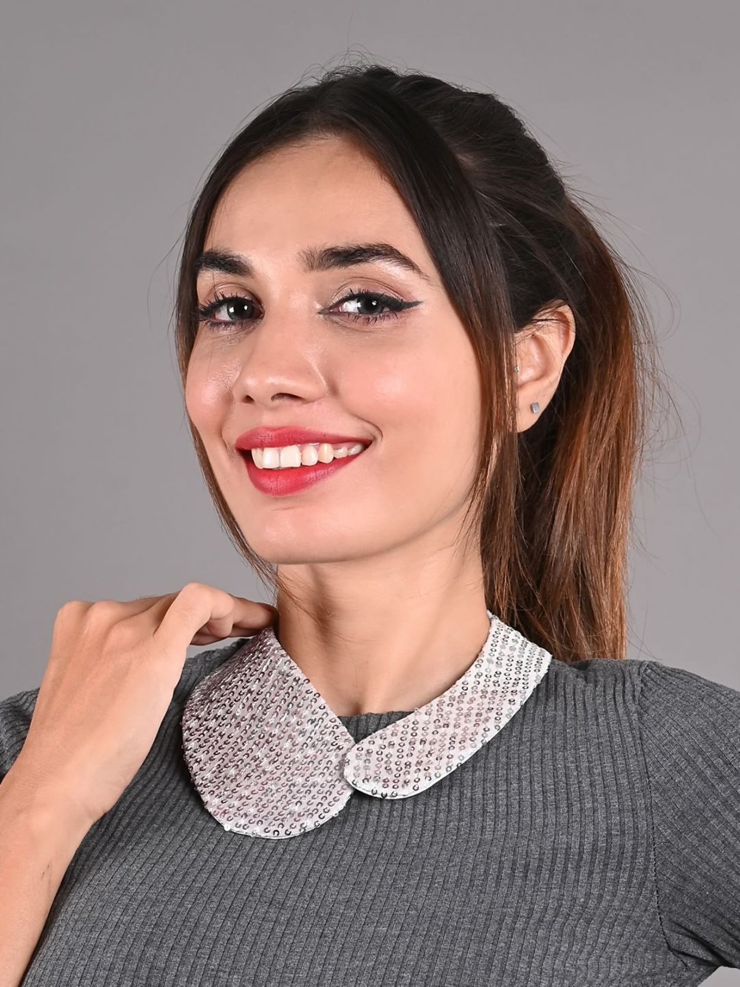 Odette Beige Fabric Embellished Collar