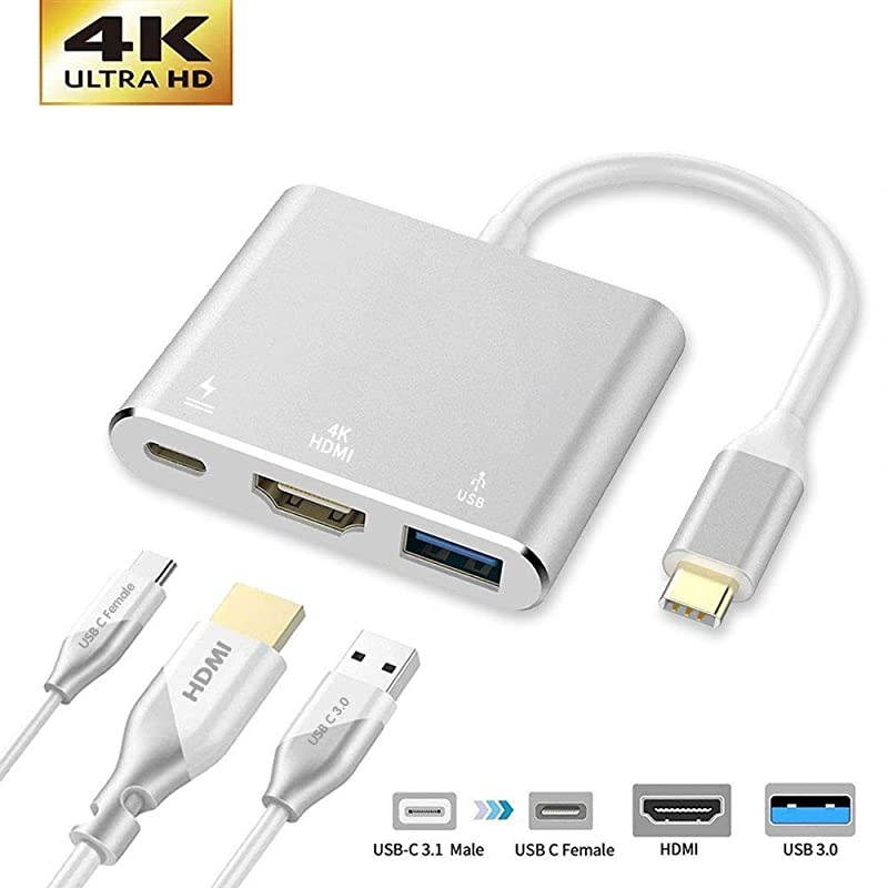 USB C to HDMI Adapter  USB Type C Adapter Multiport AV Converter with 4K HDMI Output USB 30 Port and USBC Charging Port Compatible ChromebookMacBookiMacSamsungProjectorMonitor Silver