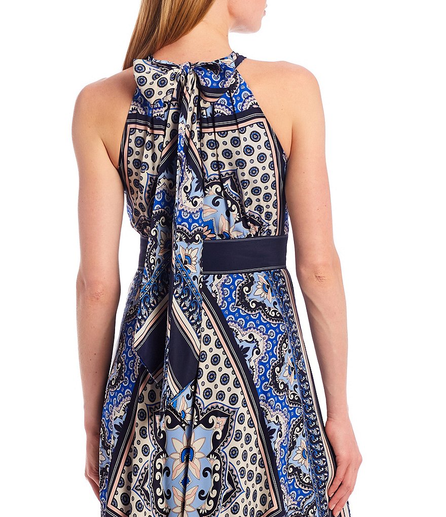 Eliza J Halter Scarf Print Jersey Maxi Dress