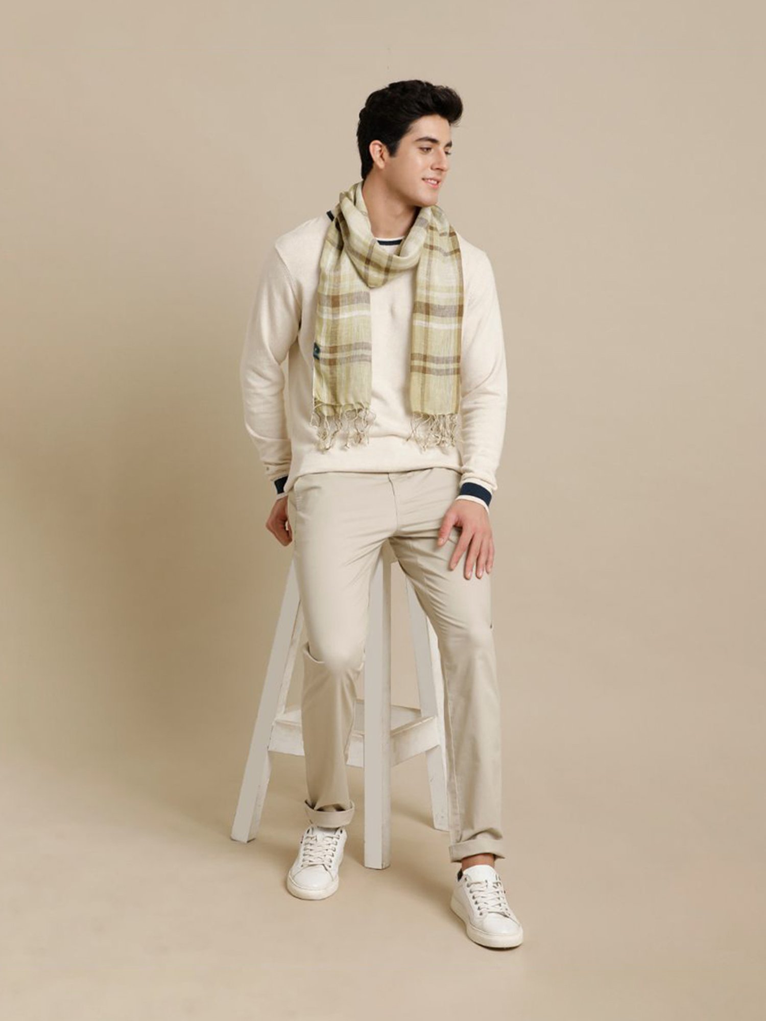 Linen Club Brown Checks Pure Linen Stole