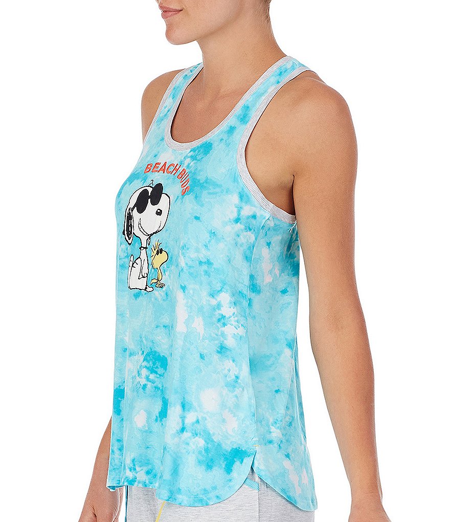 Peanuts Tie-Dye Print Joe Cool & Woodstock #double;Beach Buds#double; Screen Print Jersey Knit Sleep Tank