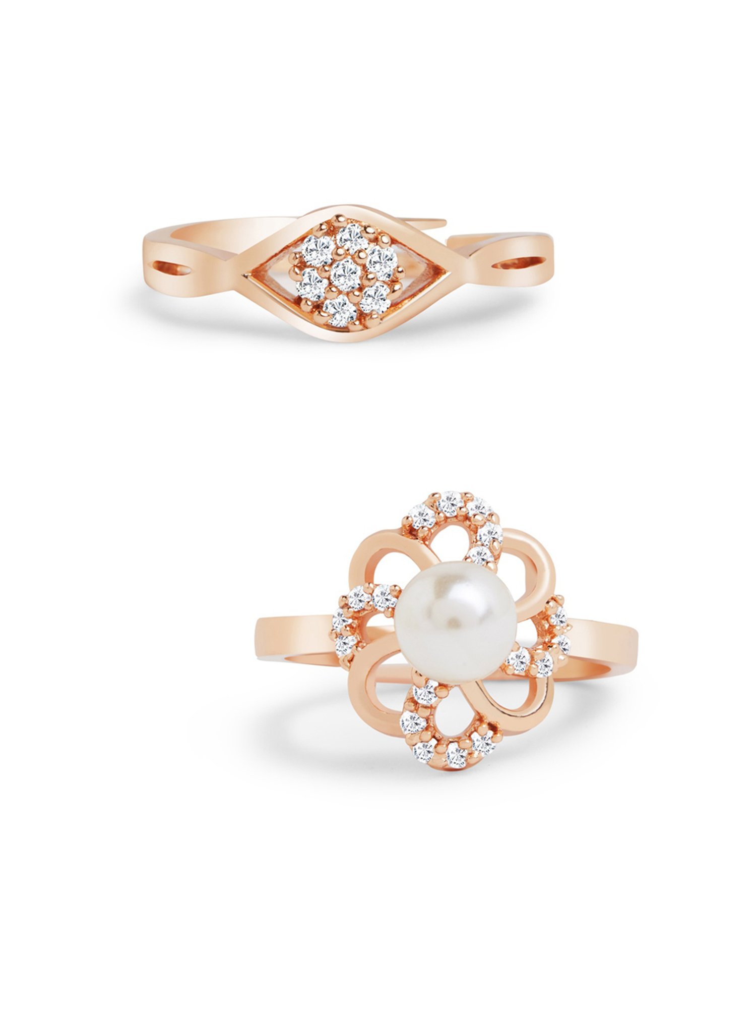 Zaveri Pears Set of 2 Rose Gold Contemporary Cubic Zirconia Brass Cocktail Ring - ZPFK11197