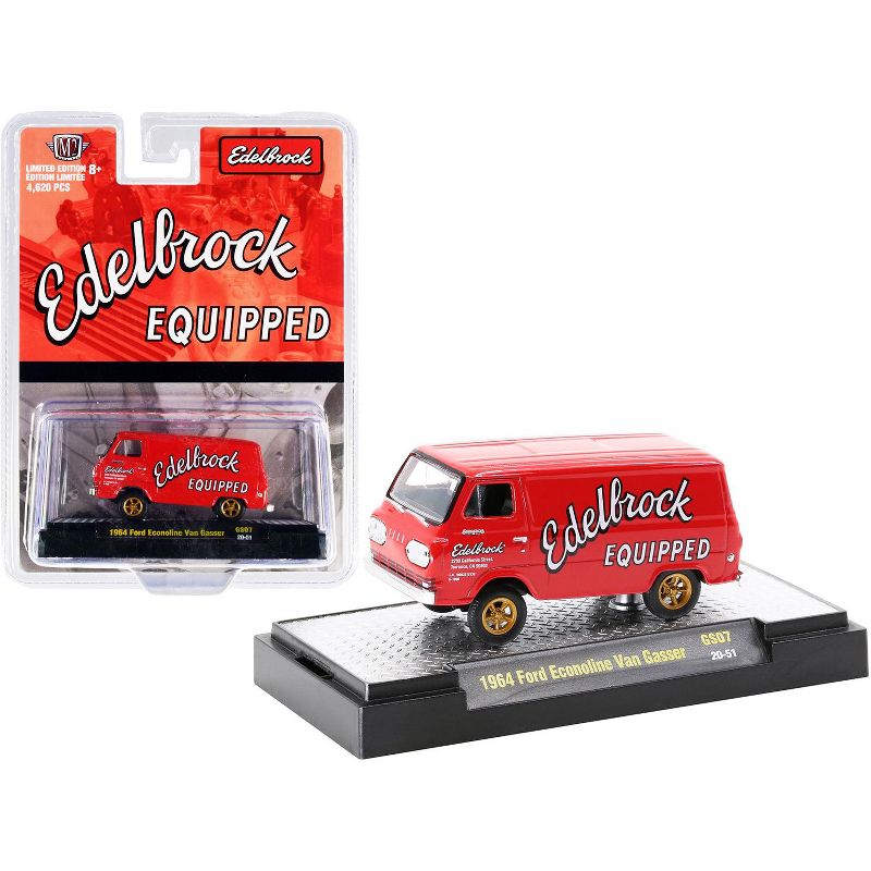 1964 Ford Econoline Van Gasser Bright Red "Edelbrock Equipped" Ltd Ed 4620 pcs 1/64 Diecast Model Car by M2 Machines