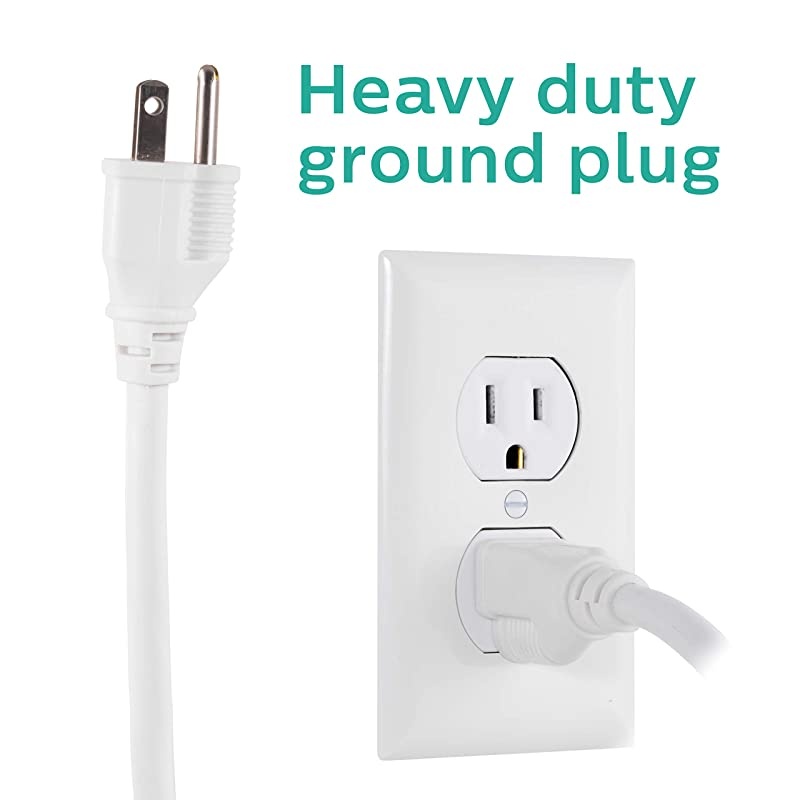 6 Outlet Power Strip Surge Protector 2ft Power Cord Straight Plug Wall Mount 450 Joules UL Listed Circuit Breaker Automatic Shutdown White SPP3063WP37