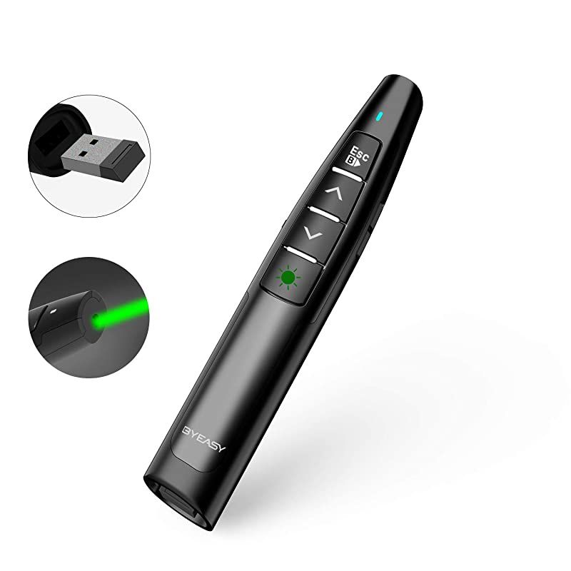 Wireless Presenter  Presentation Clicker with Green Laser Pointer for Presentations 100 ft RF 24GHz PowerPoint Clicker Remote for PowerPoint Presentations and Google Slides with Case Black