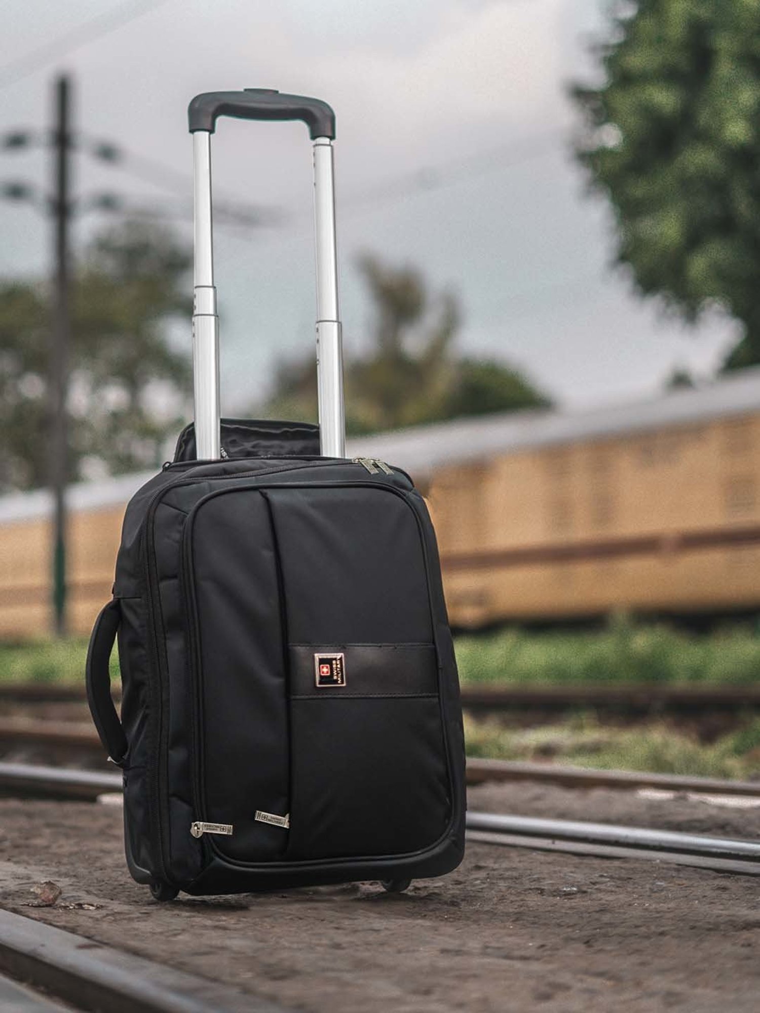 Swiss Military Black Solid Soft Small Laptop Trolley Backpack - 44 cm