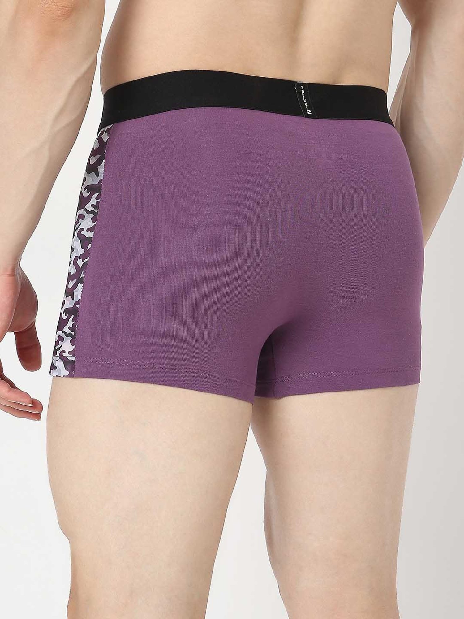 UnderJeans by Spykar Purple & Black Regular Fit Trunks - Pack of 2