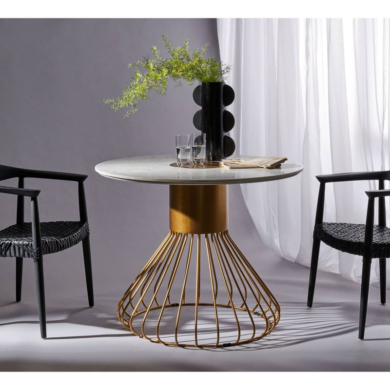 40" Gwen Pedestal Marble Dining Table White/Gold - Safavieh