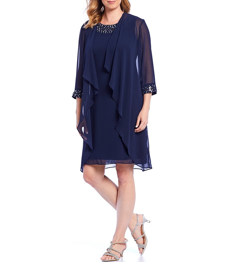 Kay Unger Long Bishop Sleeve V-Neck Crepe A-Line Dress