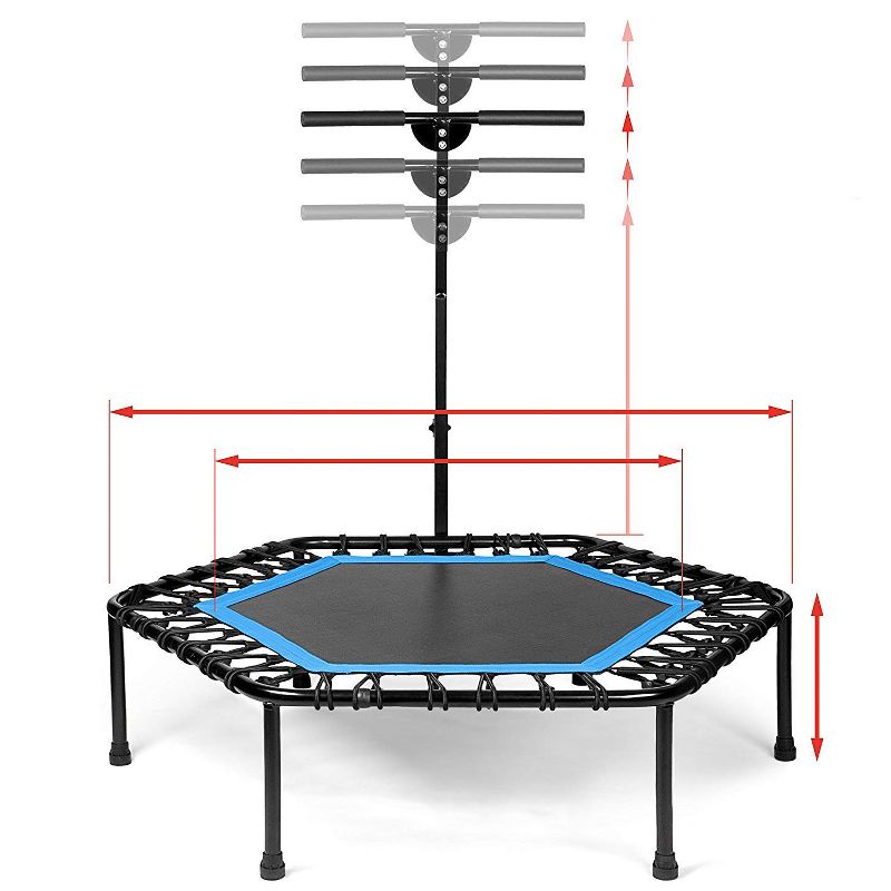 SportPlus Unisex Quiet Miniature Indoor Rebounder Home Fitness Trampoline with Height Adjustable Bar, Blue