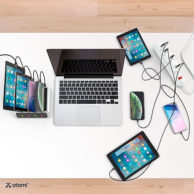 Charge Station Signal USB Desktop Charging Station Visual LED Indicators Device Dividers 4 USB Ports Silver