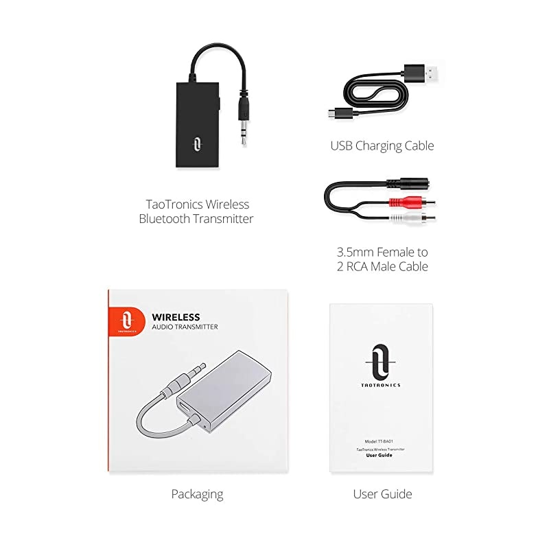 Upgraded Version  Portable Bluetooth Transmitter for TV, Low Latency Wireless Audio Adapter for 3.5mm Stereo, Pairs Bluetooth Headphones/Speakers, Black