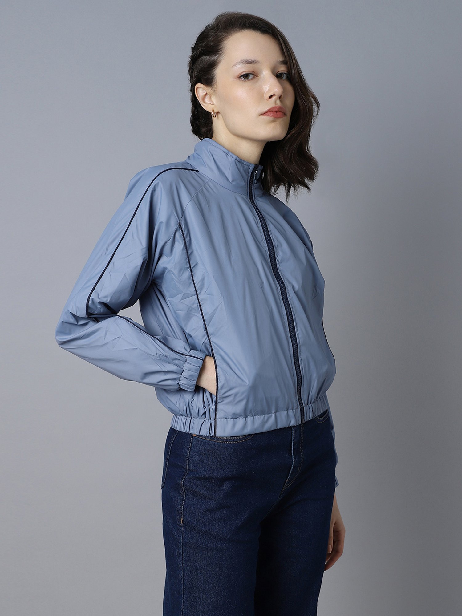 High Star Grey Polyester Regular Fit Sports Jacket