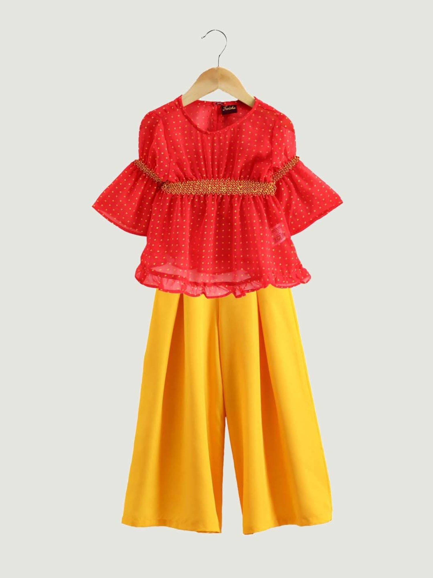 TWISHA Kids Coral & Yellow Printed Top Set