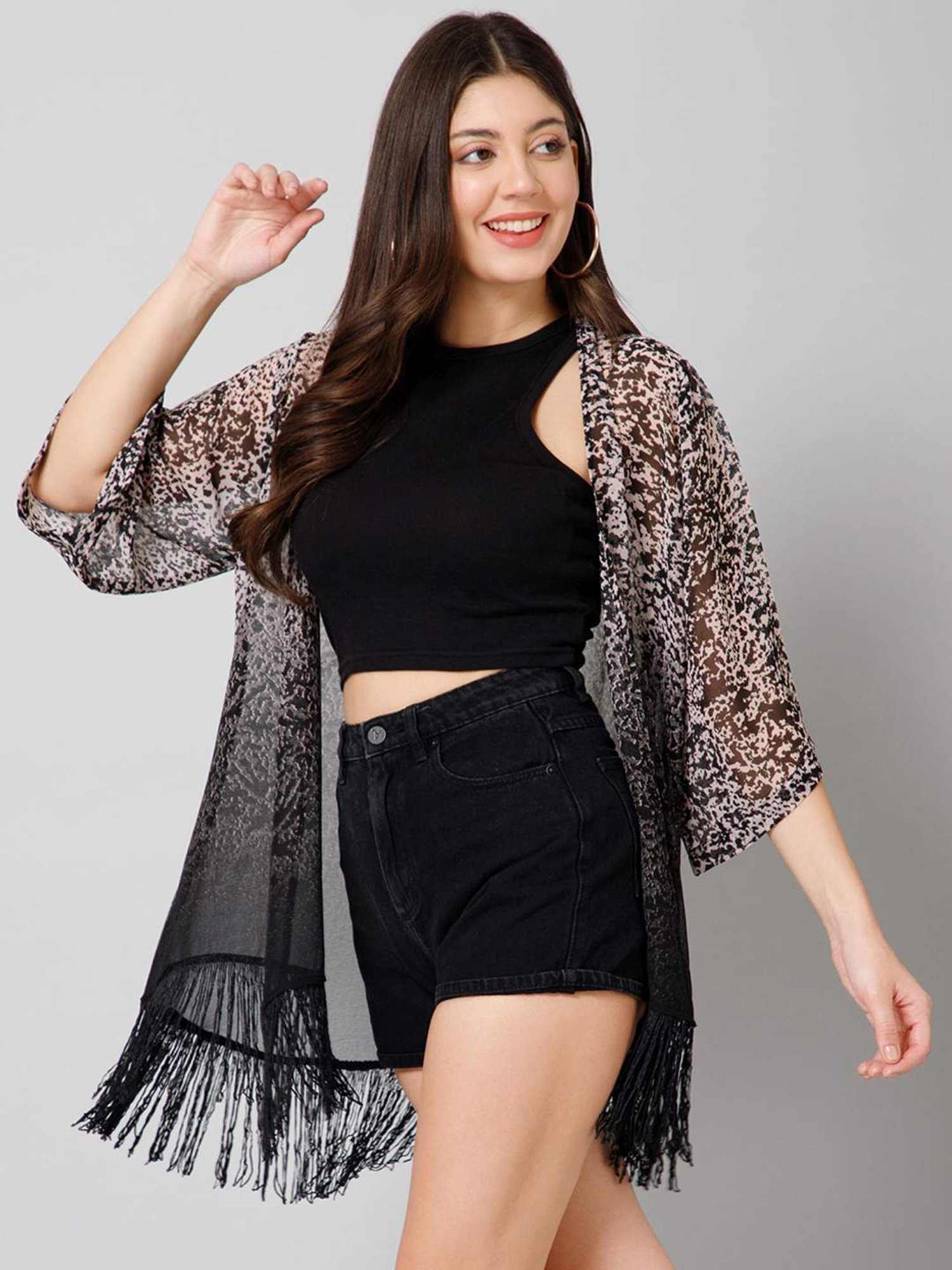 Akkriti by Pantaloons Off-White Self Pattern Shrug