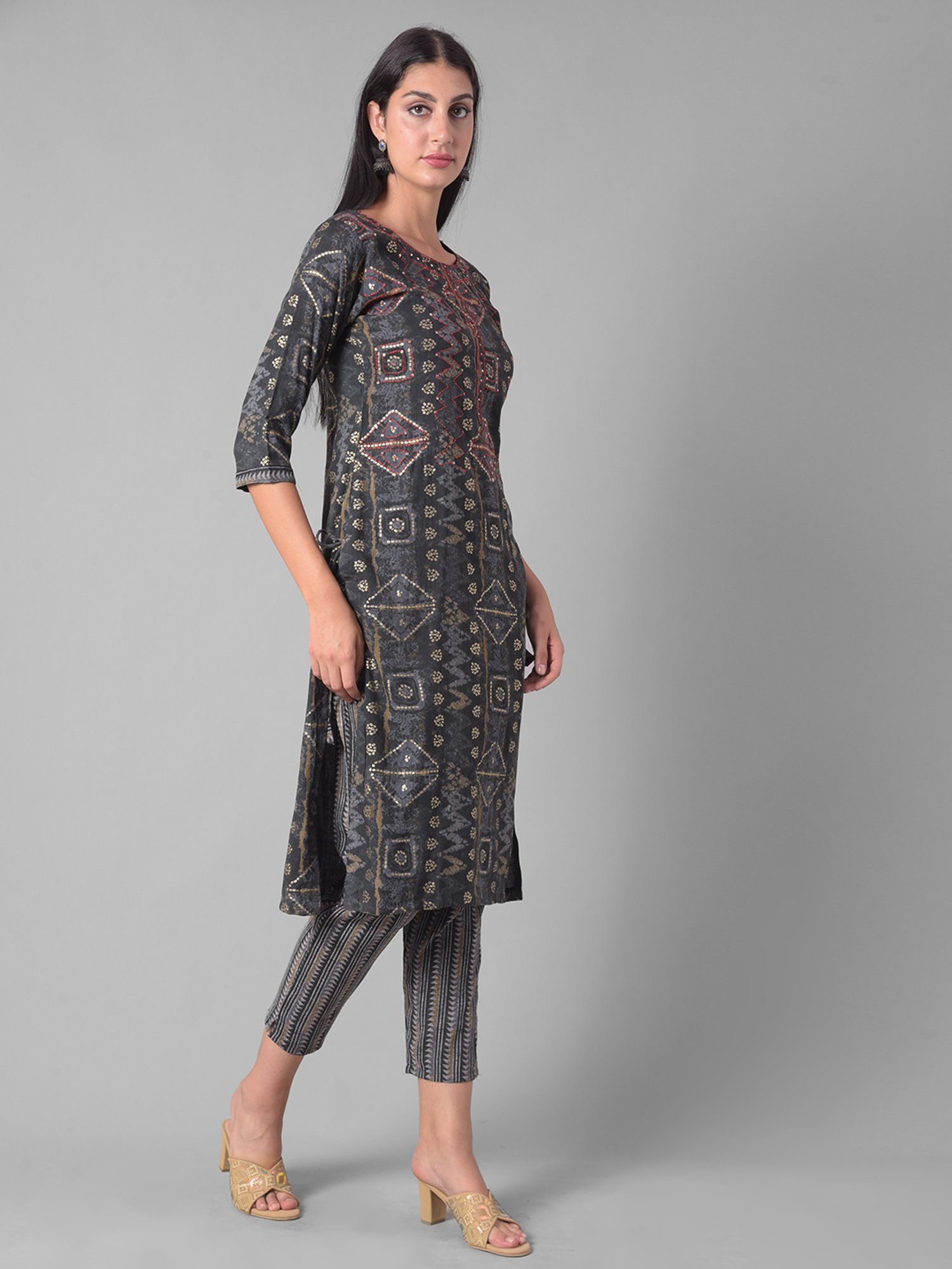 Dollar Missy Black Printed Kurta With Pants & Dupatta