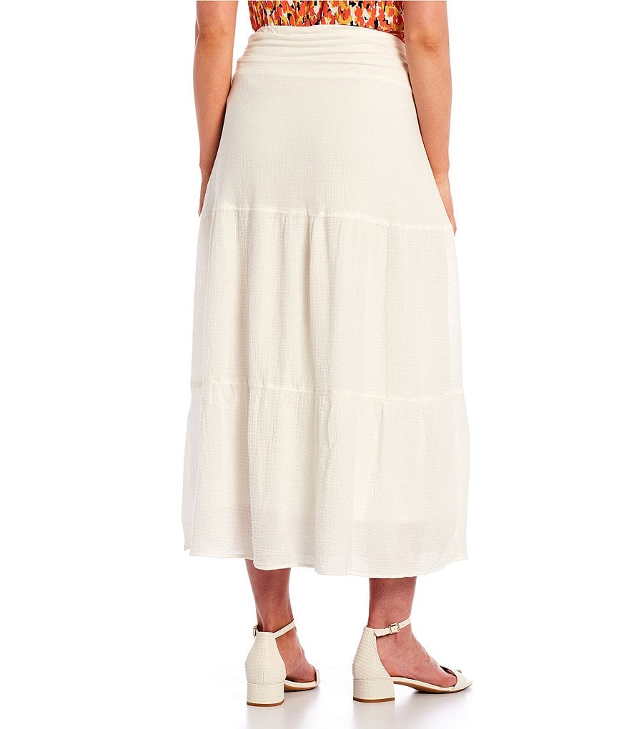 Kasper Pull-On Tiered A-Line Textured Gauze Skirt