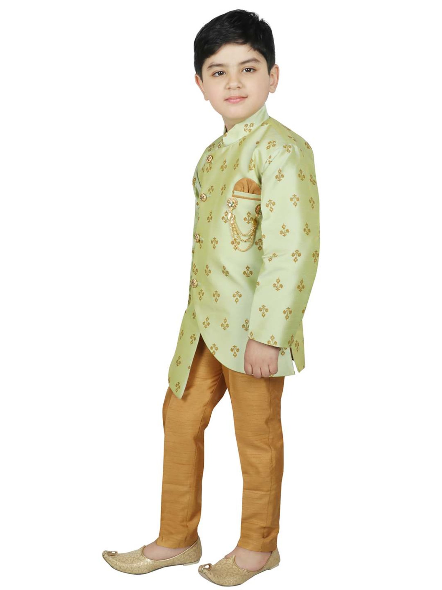 VASTRAMAY Boys Turquoise Floral Full Sleeves Indowestern
