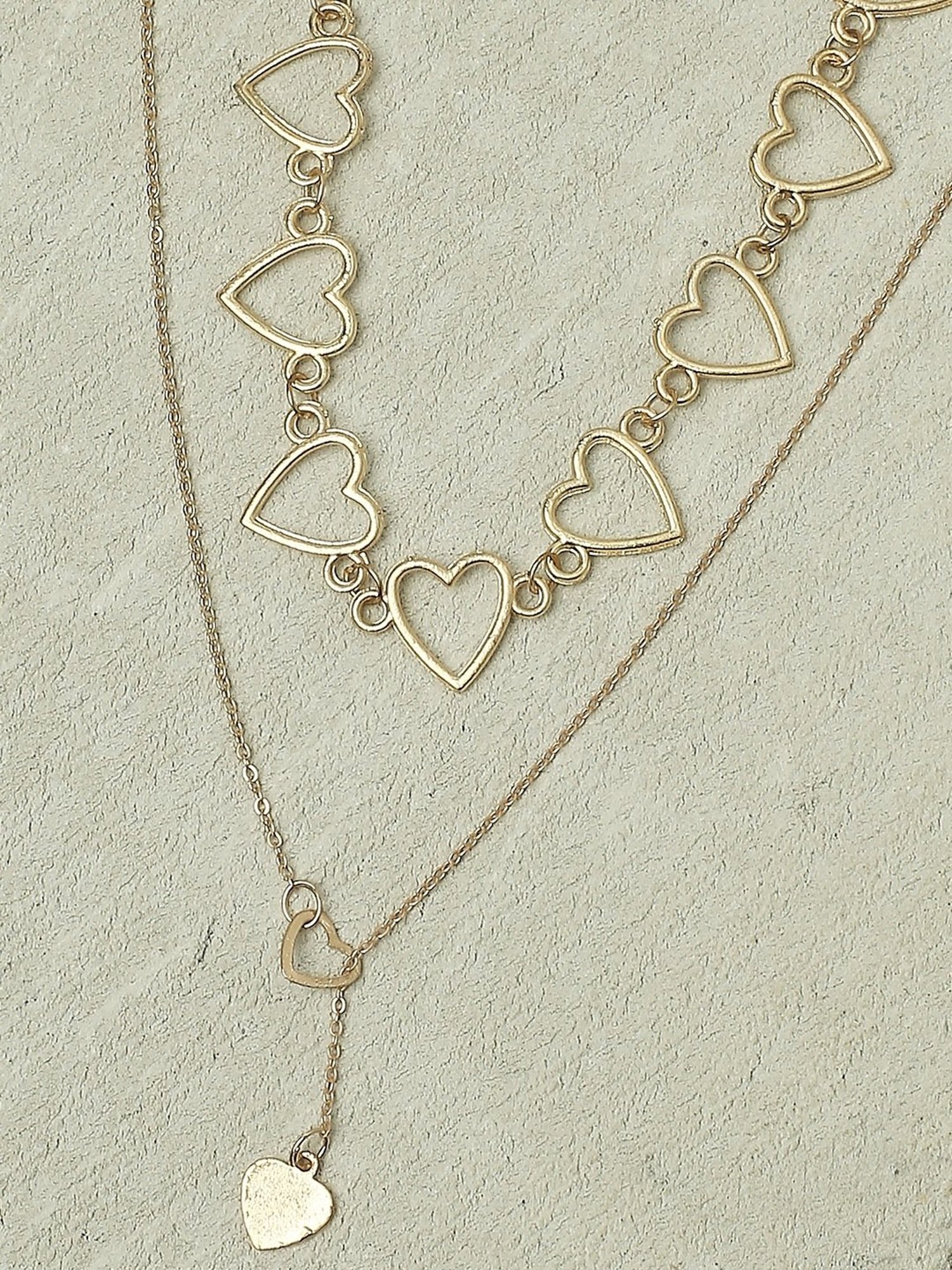 Oomph Gold Delicate Fashion Heart Design Choker & Lariat Necklace - Set of 2