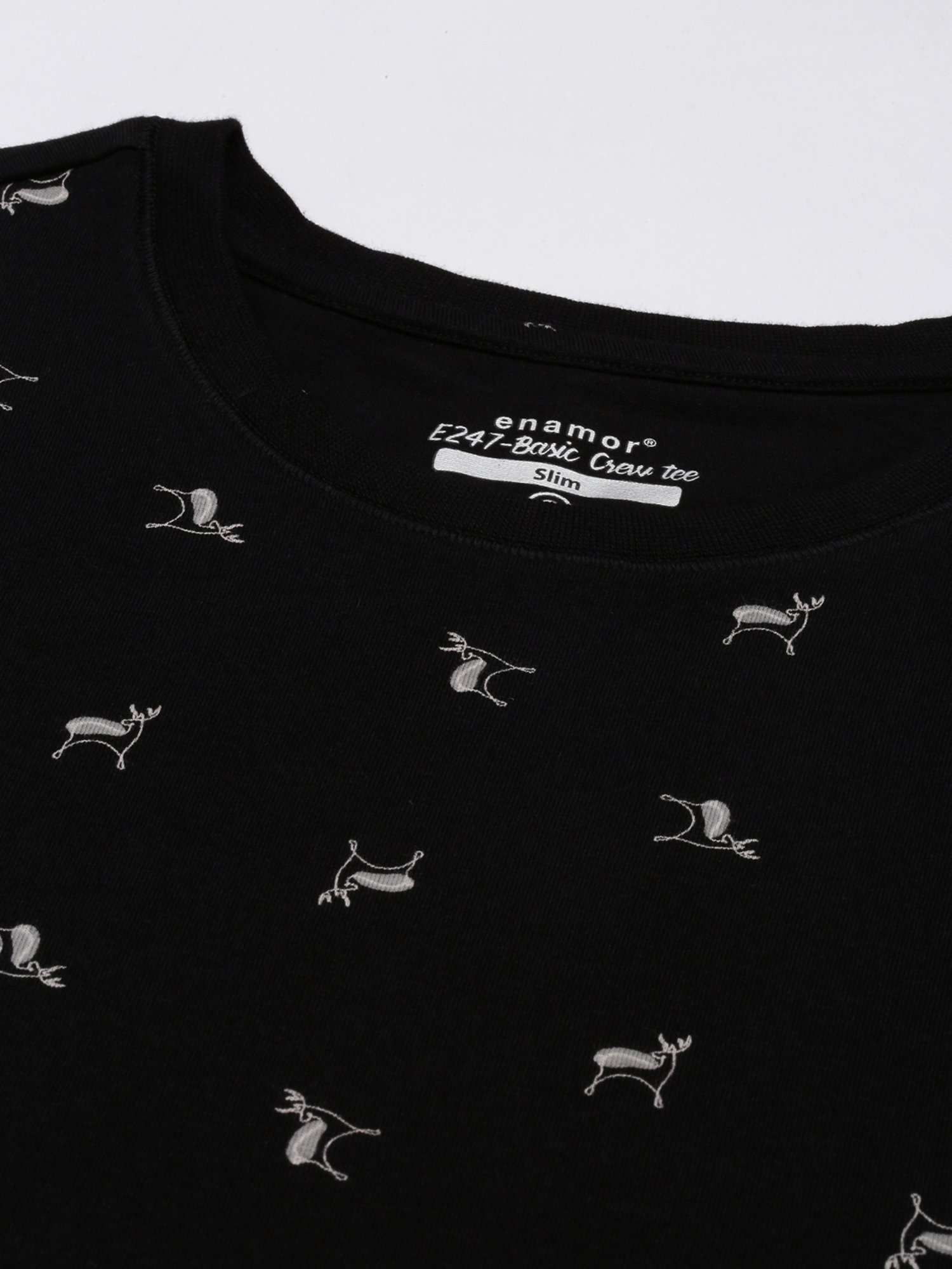 Enamor Pitch Black Cotton Printed T-Shirt