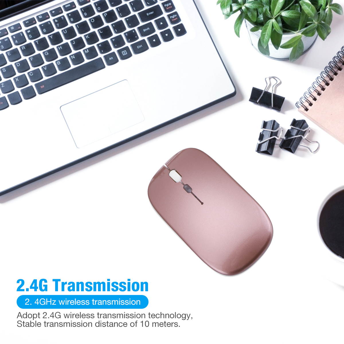 2.4GHz RGB Rechargeable Wireless Mouse Silent USB Mice for Computer PC Laptop US,Rose Gold