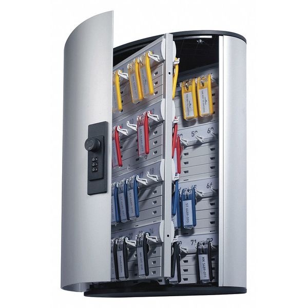 Durable Locking Key Cabinet 72-Key Brushed Aluminum 11 3/4 x 4 5/8 x 15 3/4