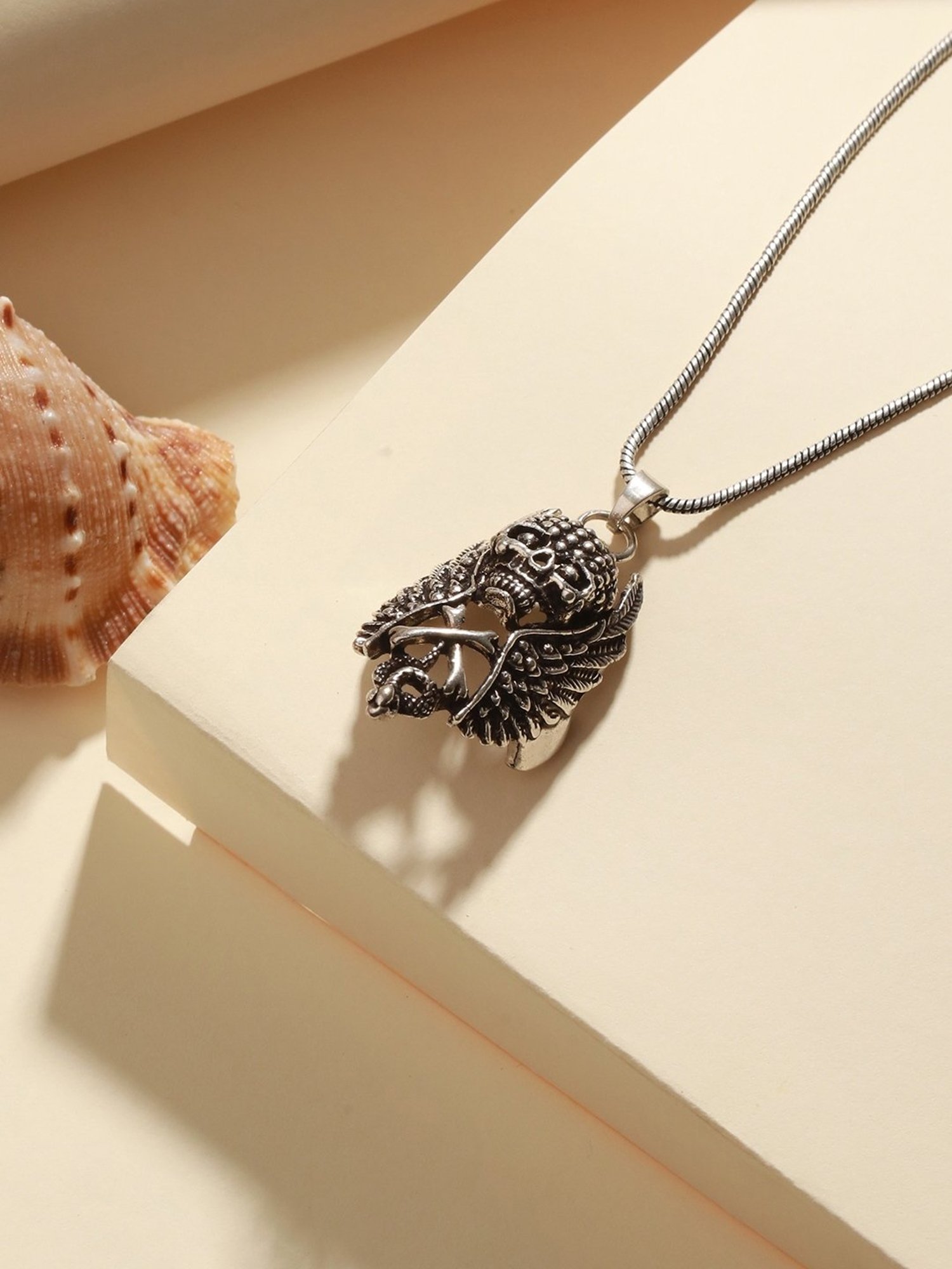 Bold by Priyaasi Winged Skull Black Casual Pendant With Chain for Men