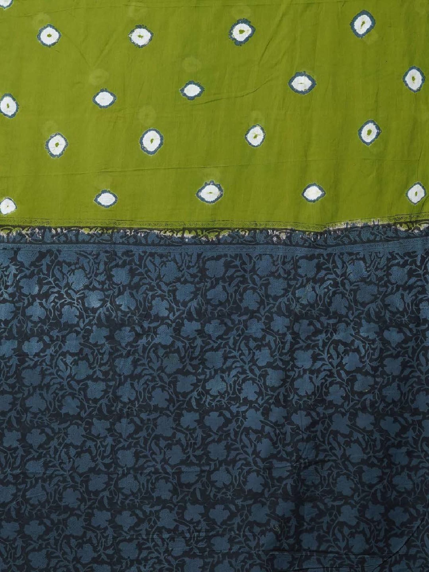 Unnati Silks Green & Blue Cotton Bandhani Print Saree With Unstitched Blouse