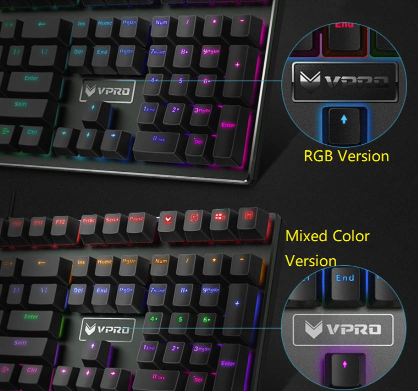 Rapoo V700S Alloy Version, N-key Rollover, Ergonomic Design, Cool Exterior Waterproof USB Wired Black Mechanical Gaming Keyboard-Mixed Colors Backlit