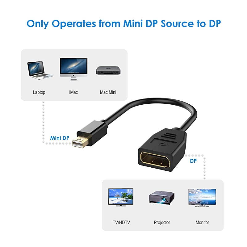 Mini DisplayPort to DisplayPort Adapter 4K Resolution Converter Black