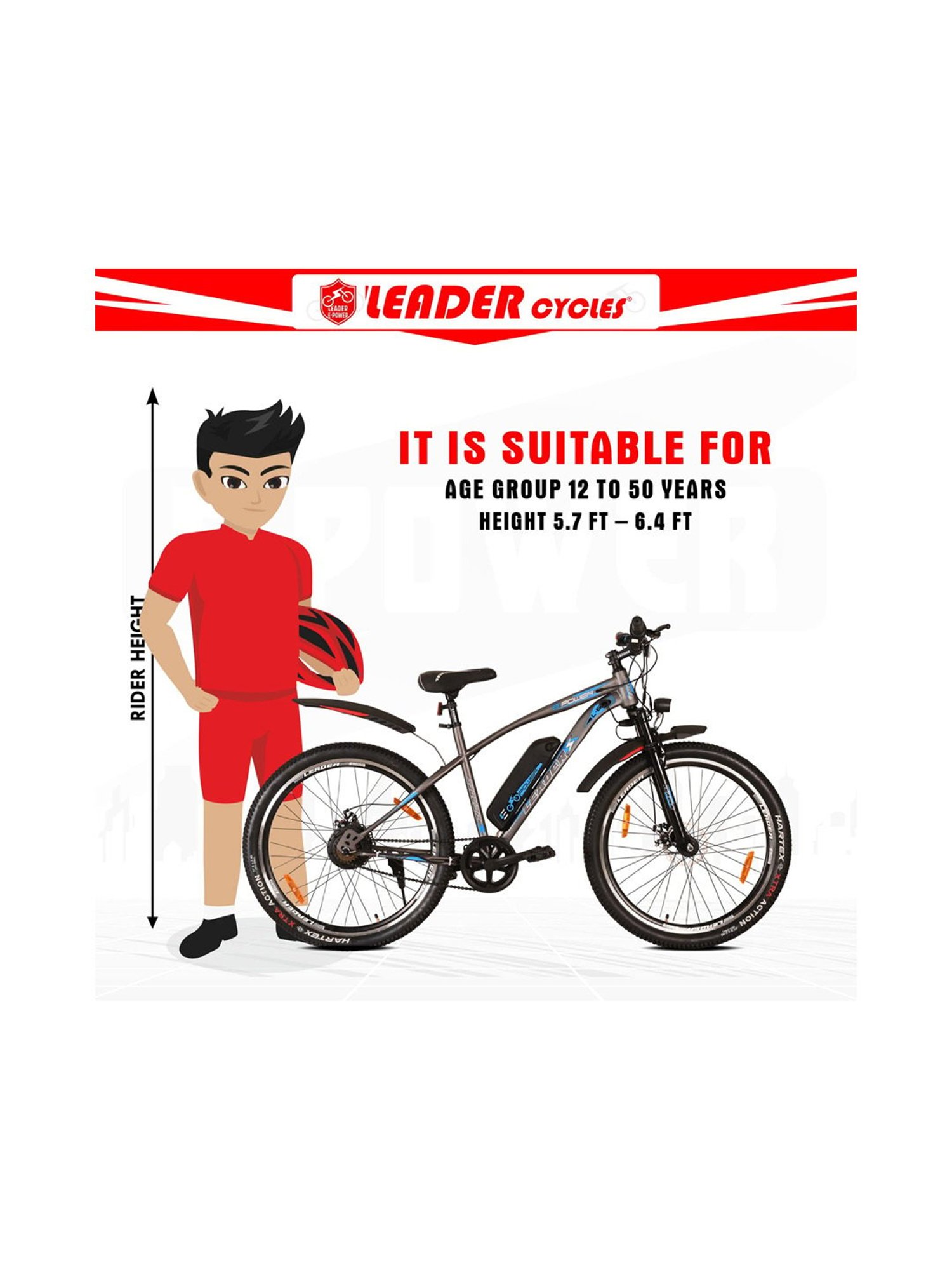 Leader E-Power Bicycles (Grey) Size - 27.5T