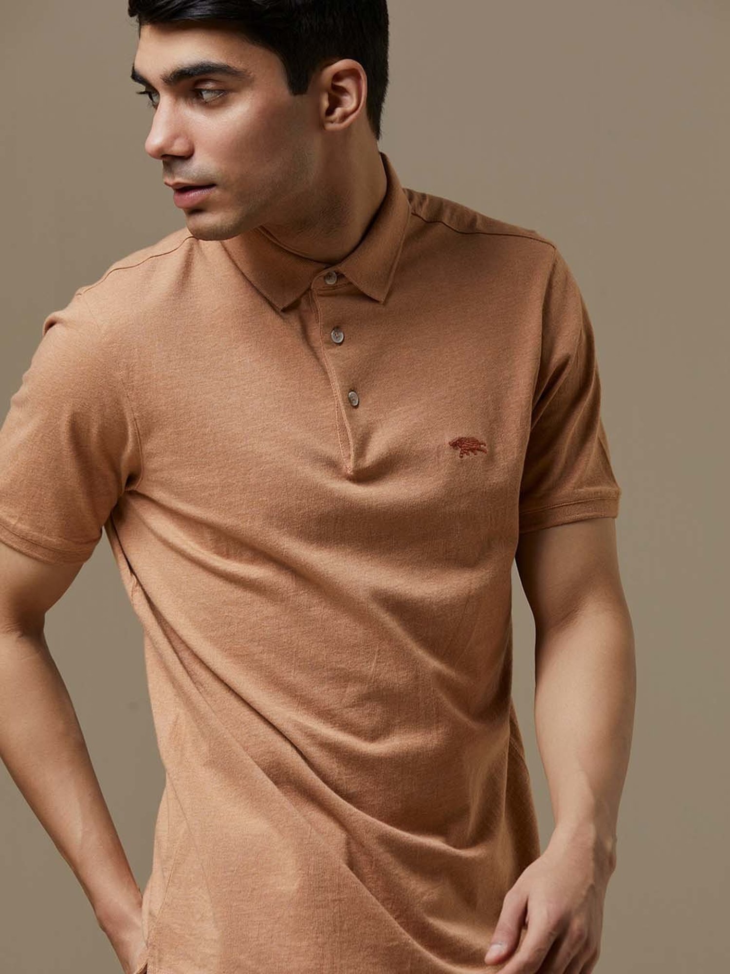 ANDAMEN Brown Melange Regular Fit Polo T-Shirt