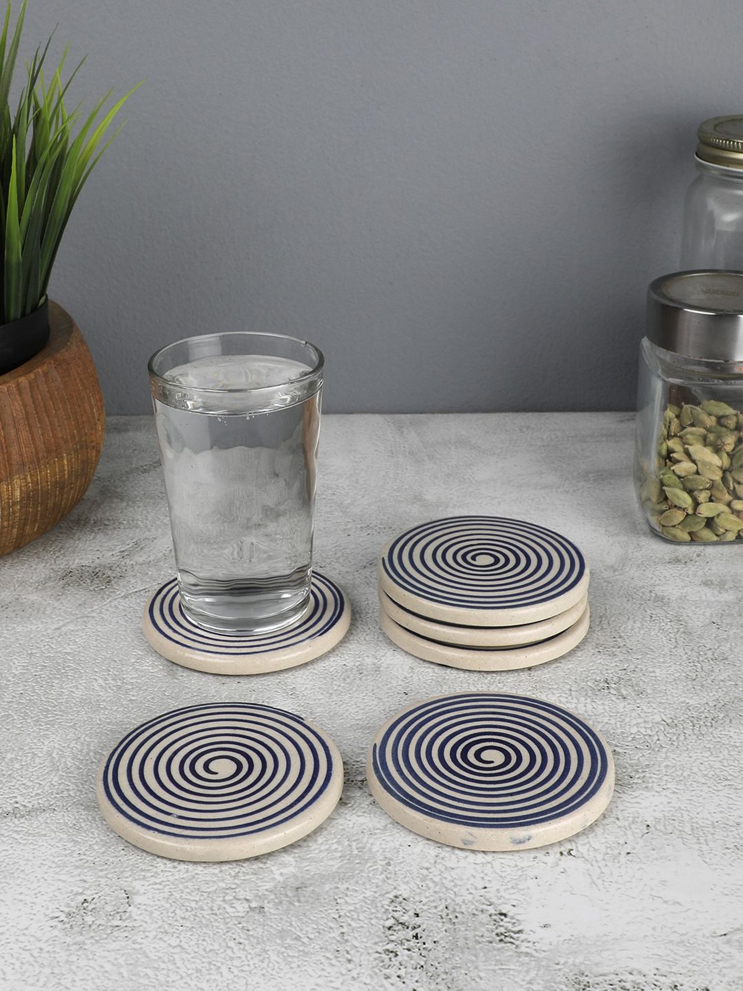 VarEesha Blue Ceramic Coasters - Set of 6
