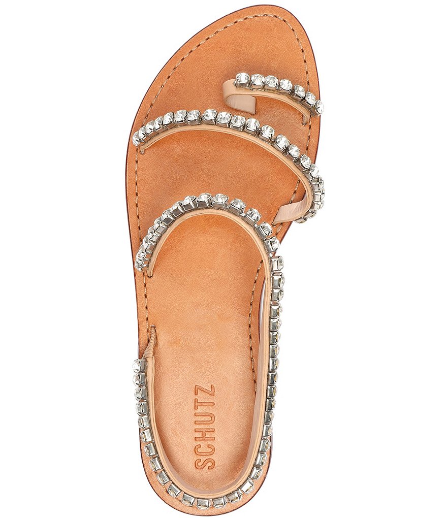 Schutz Azalea Rhinestone Leather Toe Ring Flat Sandals