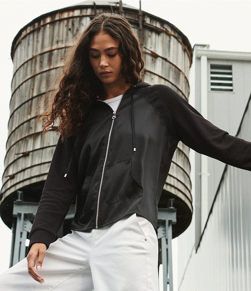 DKNY Mixed Media Zip Front Hoodie