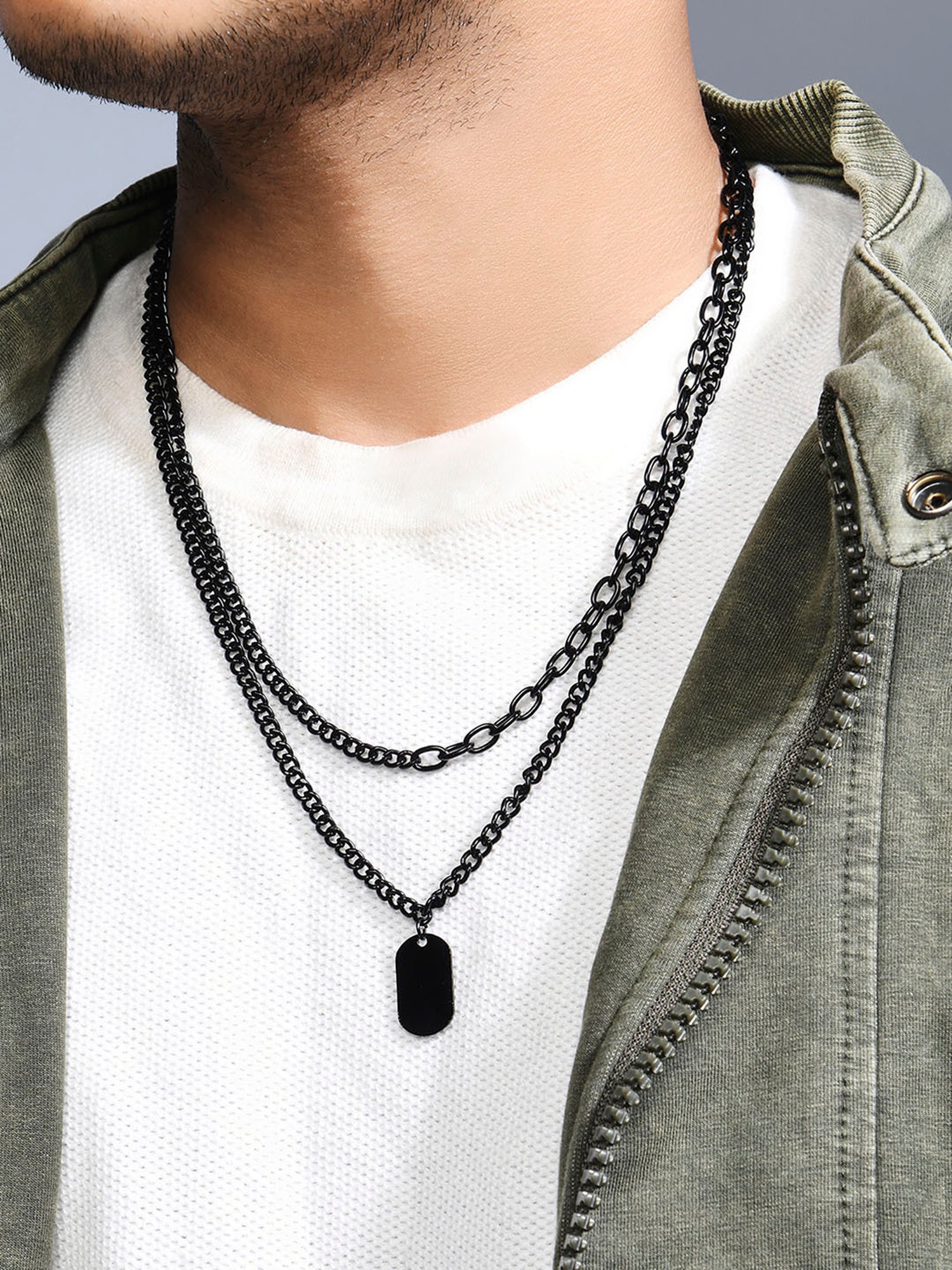 The Bro Code Black Dog Tag Layered Necklace for Men