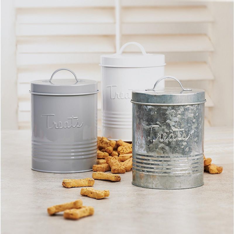 Amici Pet Retro Treats Metal Food Canister, Galvanized, 72oz