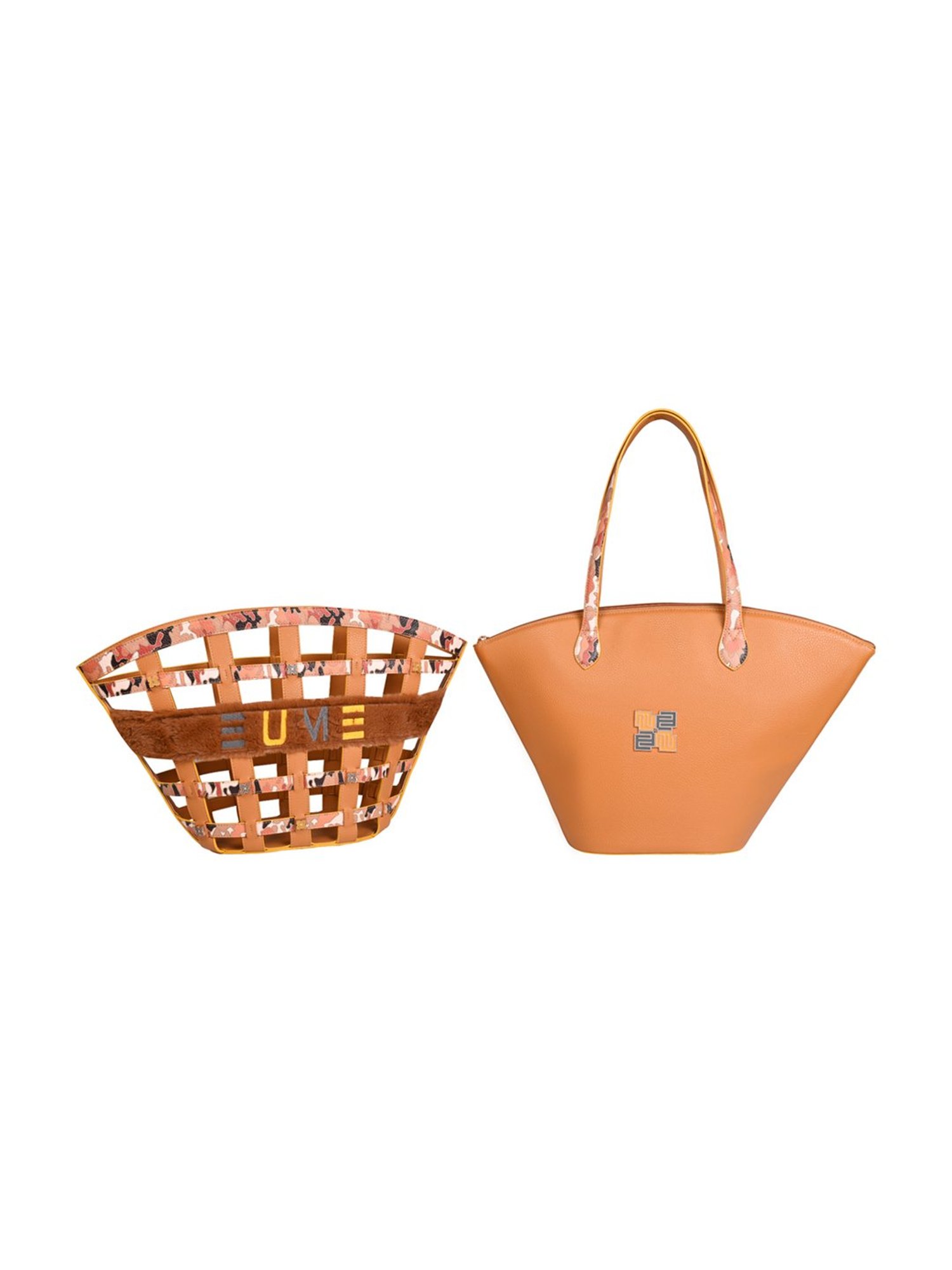 Eume Praline Mustard Camo Vegan Leather Tote Bag