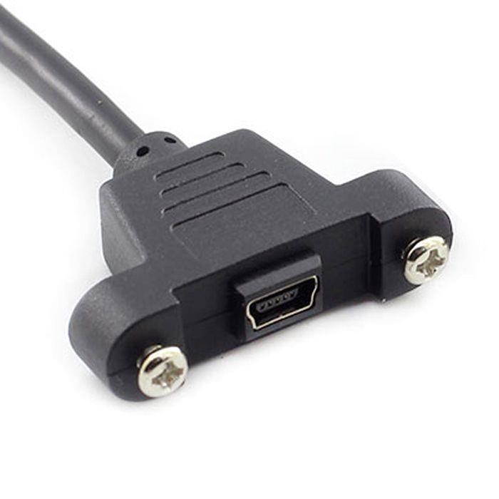 Mini USB Male to Female Extension Cable with Panel Mount Screw Hole Black 3m