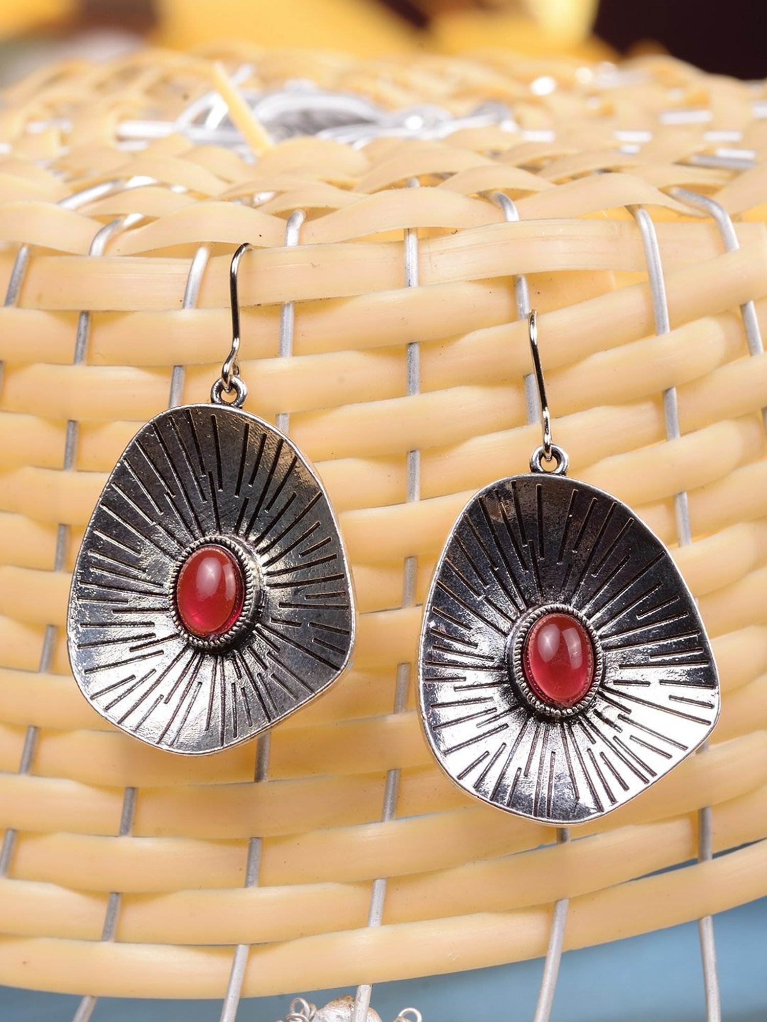 Saraf RS Jewellery Silver Oxidised Leaf Shaped Drop Earrings