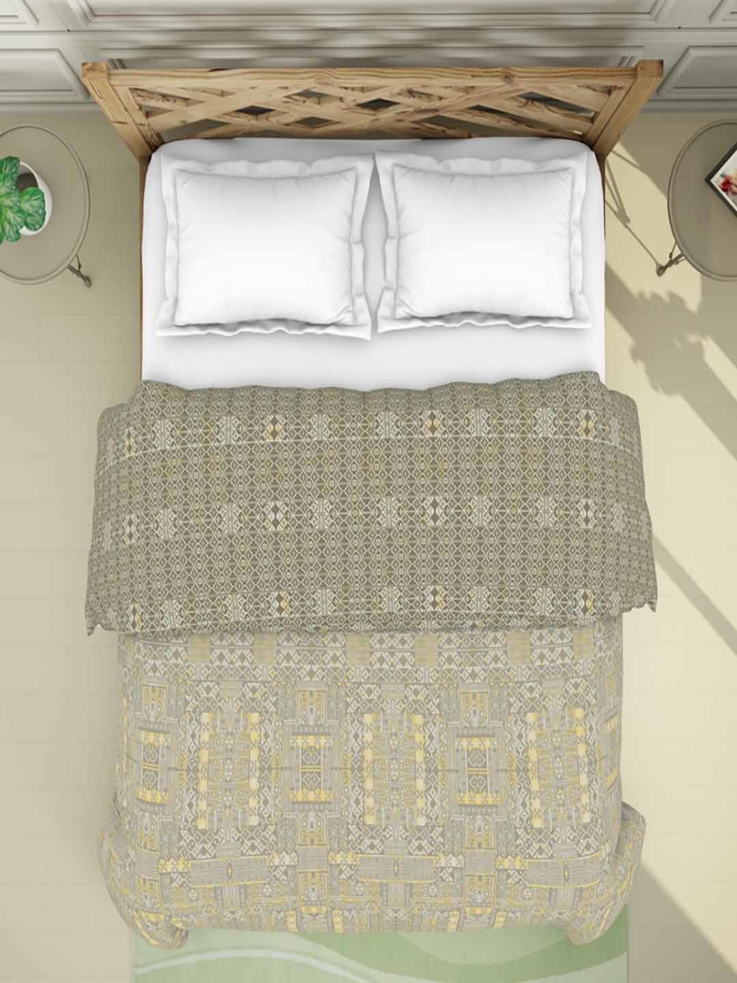 Spaces Blockbuster Plus Geometric Brown 210 TC Cotton Double Quilt