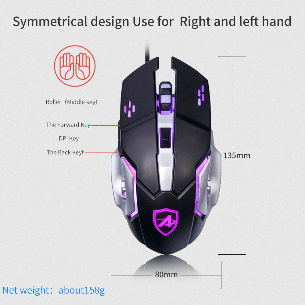 AJAZZ AJ-110 Gaming Laser Mouse USB Wired Mouse 4 Adjustable DPI Levels 3200DPI with Breathing LED Light 6 Buttons for Laptop