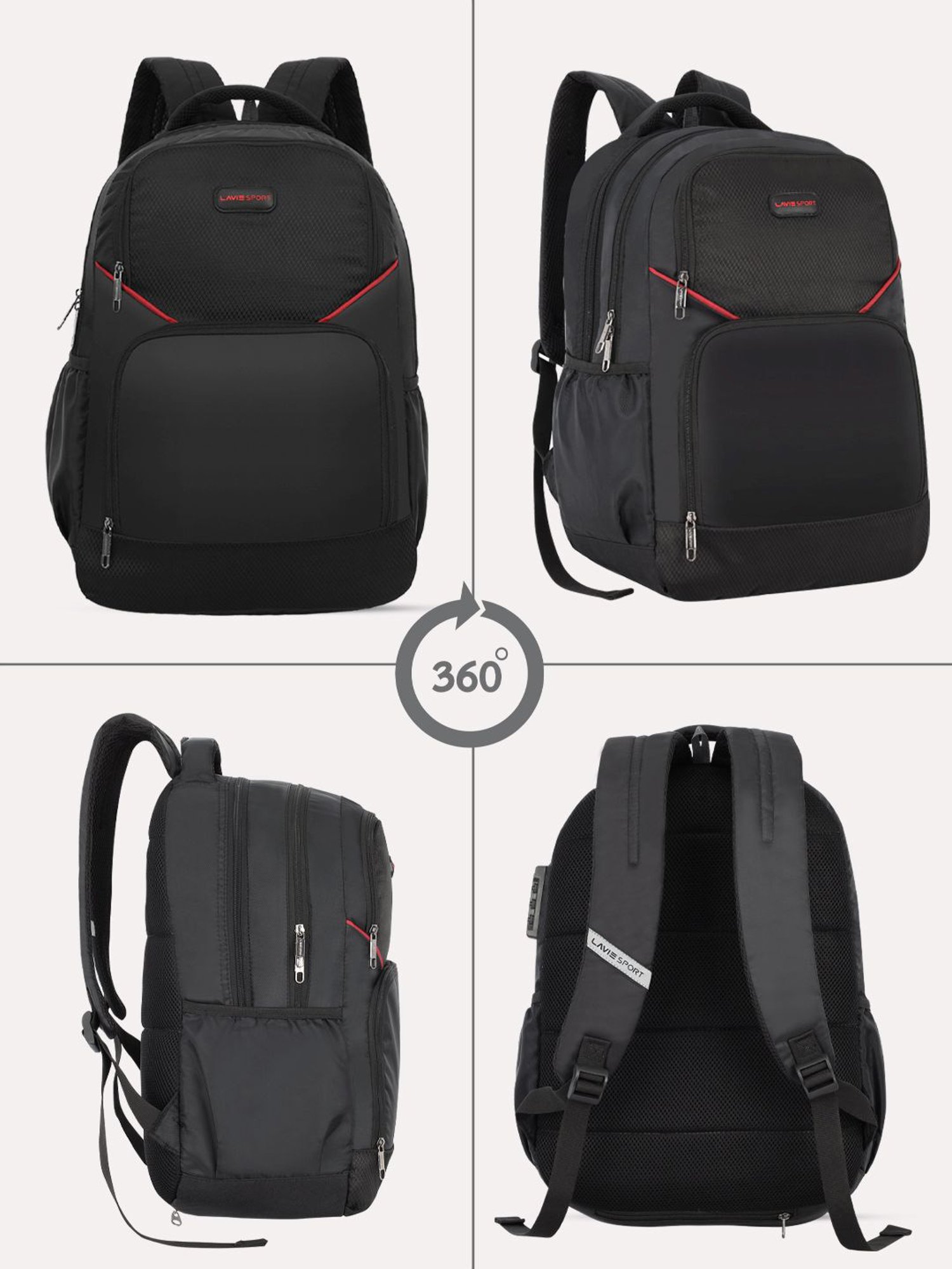 Lavie Sport Business RC 33L Anti-theft & Raincover Laptop Backpack For Boys & Girls (Black)