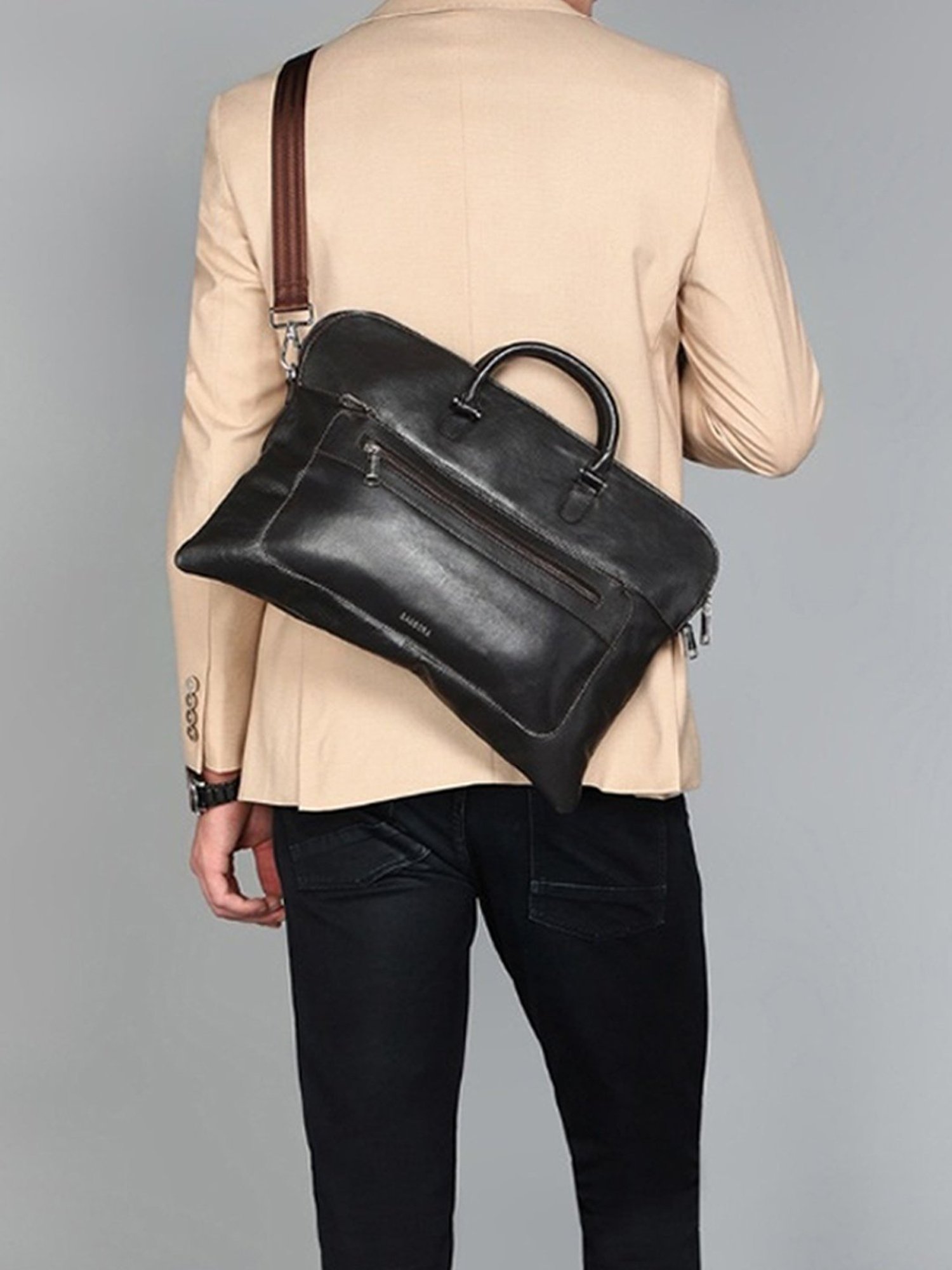 SASSORA INKY Brown Leather Medium Messenger Bag