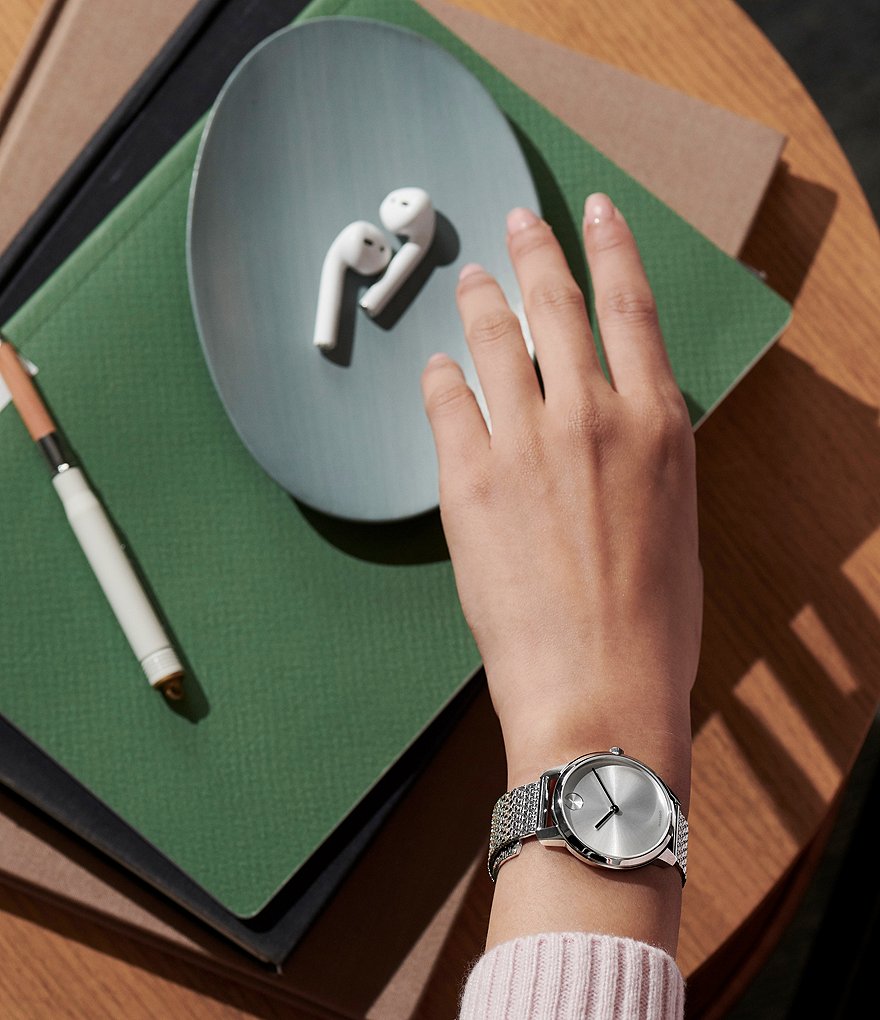 Movado Bold Stainless Steel Pyramid Mesh Bracelet Watch