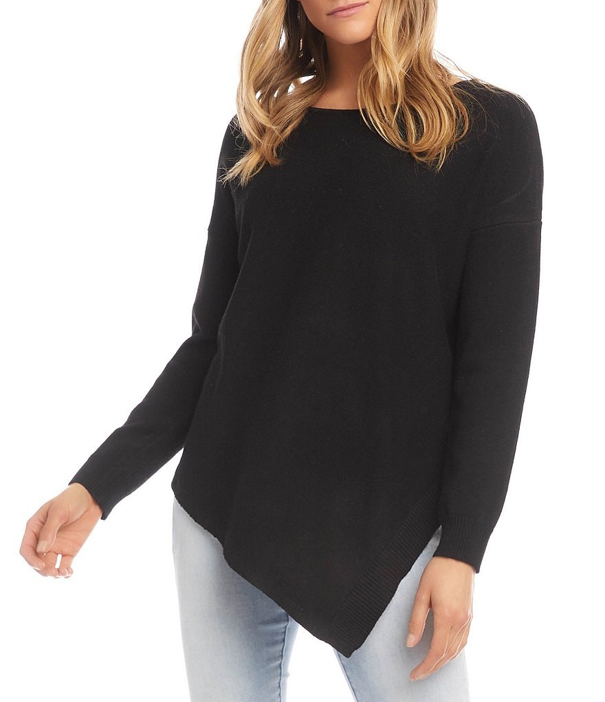 Karen Kane Long Sleeve Asymmetrical Hem Round Neck Sweater