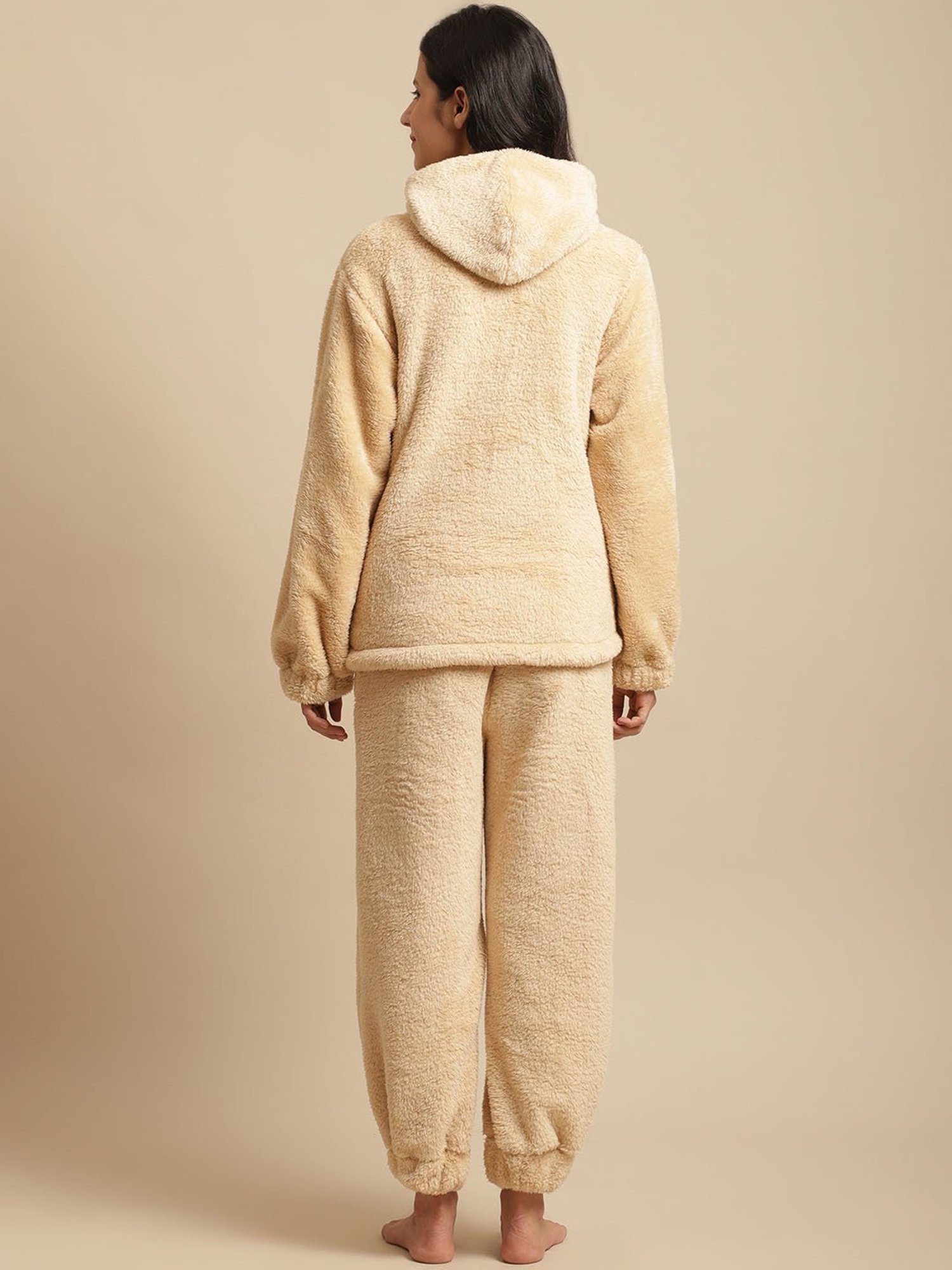 Secret Wish Beige Hoodie With Lounge Pants