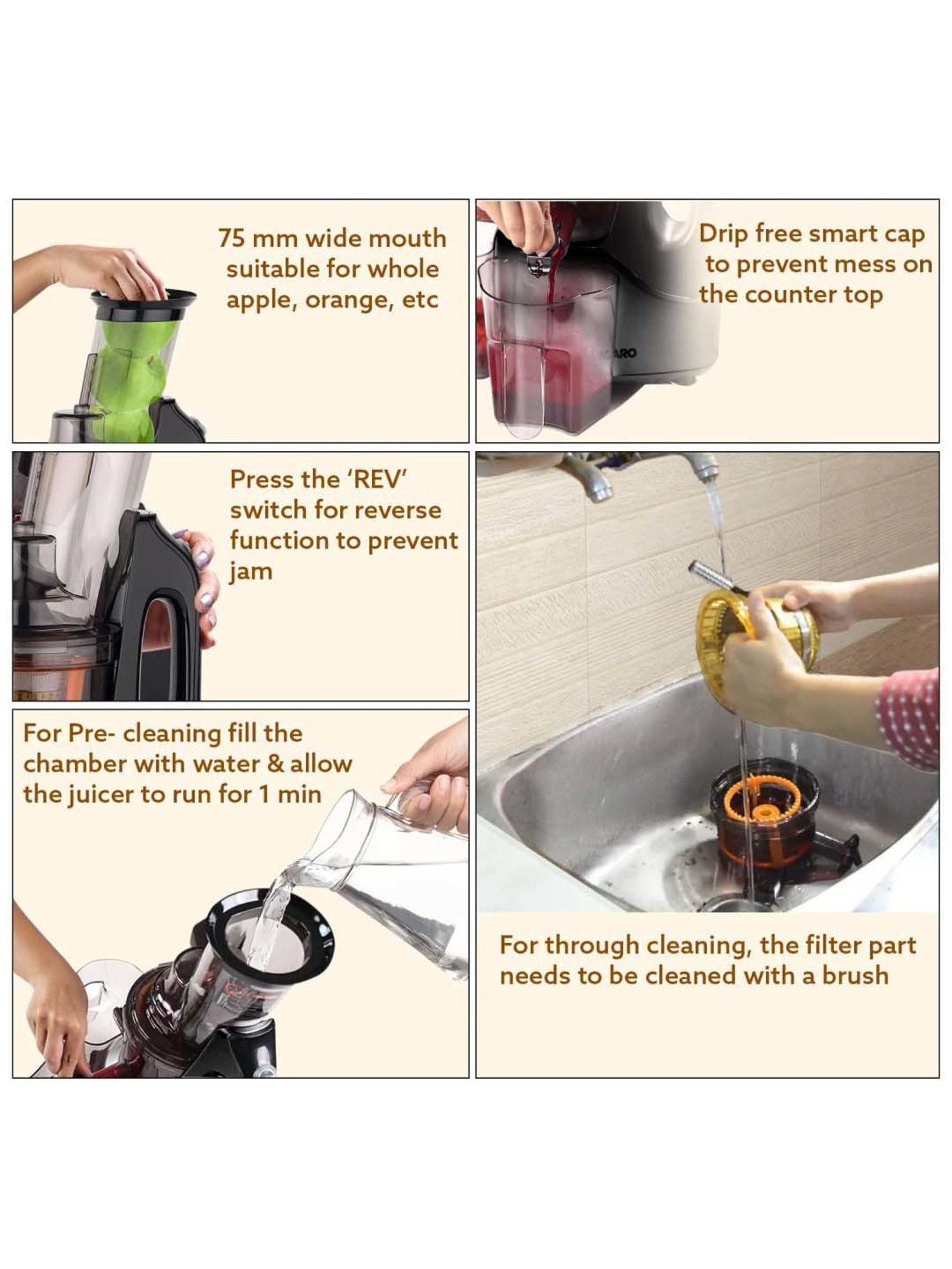 Agaro Royal 240W Slow Juicer with 3 Strainers (Black)